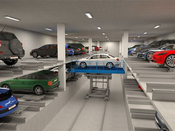 Automatizovaná parkovacia garáž na stohovanie tunelových uličiek